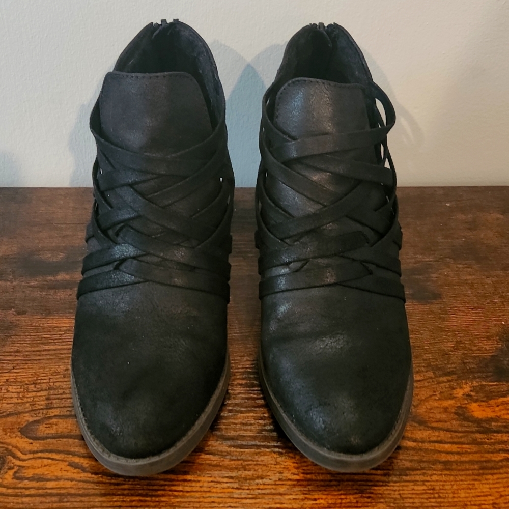 Fergie Faux Leather Black Booties- Size 8